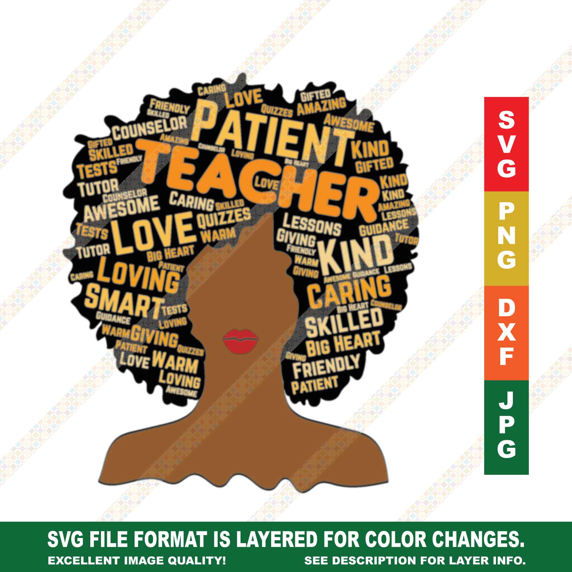 Black Teacher Words in Afro SVG for Cricut